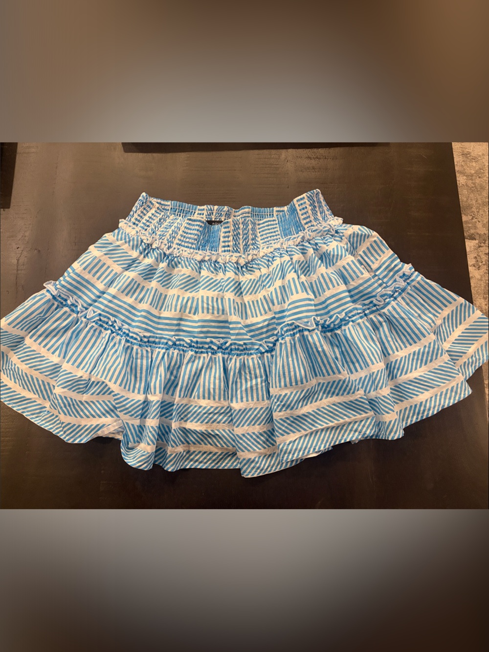 Aqua Blue & White Striped Ruffle Skirt with Smocked Waist